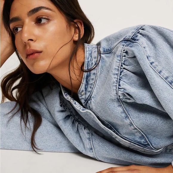 Mango Denim Dress Puff Sleeves - Picture 8 of 11